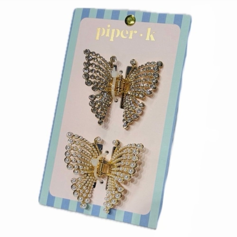 💛🔹️Piper K 🔹️beautiful Golden tone Butterfly Hair Claw Metal Clips Set of 2